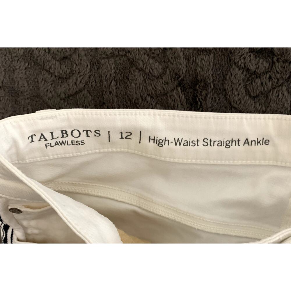 Talbot's White Jean Stretch High Waist Straight Ankle with Navy Stripes SZ 12 - Picture 2 of 6
